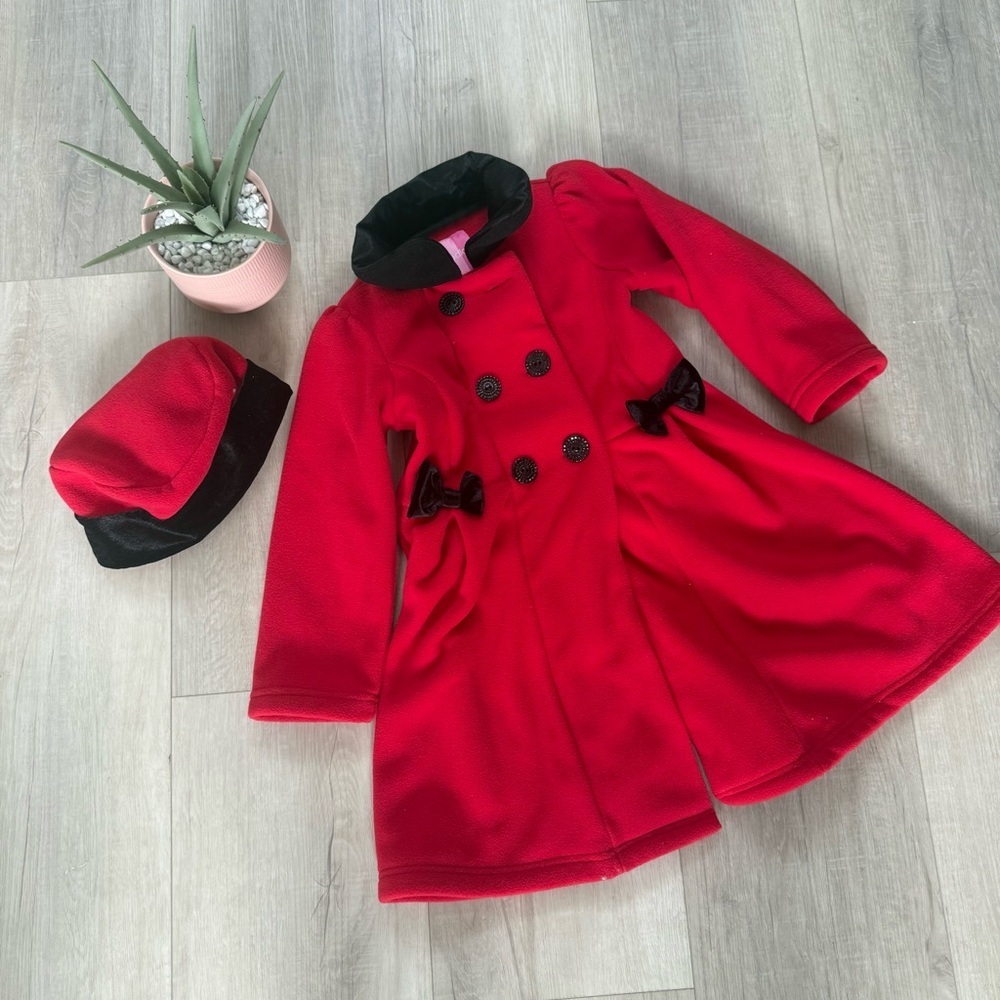 Beautiful Red Pea coat with matching hat size 6 fancy church dress